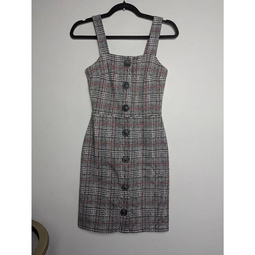 River Island check button up pinafore dress